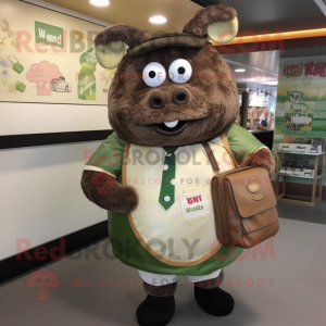 Olive Beef Wellington mascot costume character dressed with a Dress Shirt and Messenger bags