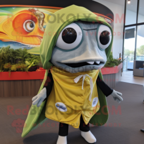 Olive Fish Tacos mascot costume character dressed with a Hoodie and Pocket squares