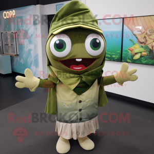 Olive Fish Tacos mascot costume character dressed with a Hoodie and Pocket squares