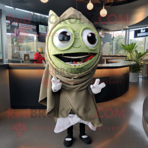 Olive Fish Tacos mascot costume character dressed with a Hoodie and Pocket squares