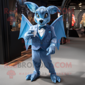 Blue Gargoyle mascot costume character dressed with a Suit and Pocket squares