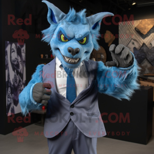Blue Gargoyle mascot costume character dressed with a Suit and Pocket squares