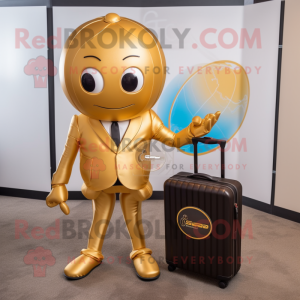 Gold Volleyball Ball mascot costume character dressed with a Suit and Briefcases