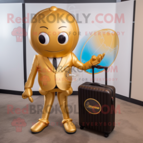 Gold Volleyball Ball mascot costume character dressed with a Suit and Briefcases