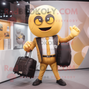 Gold Volleyball Ball mascot costume character dressed with a Suit and Briefcases