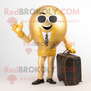 Gold Volleyball Ball mascot costume character dressed with a Suit and Briefcases