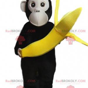 Aap mascotte draagt ​​een banaan, baviaan kostuum -