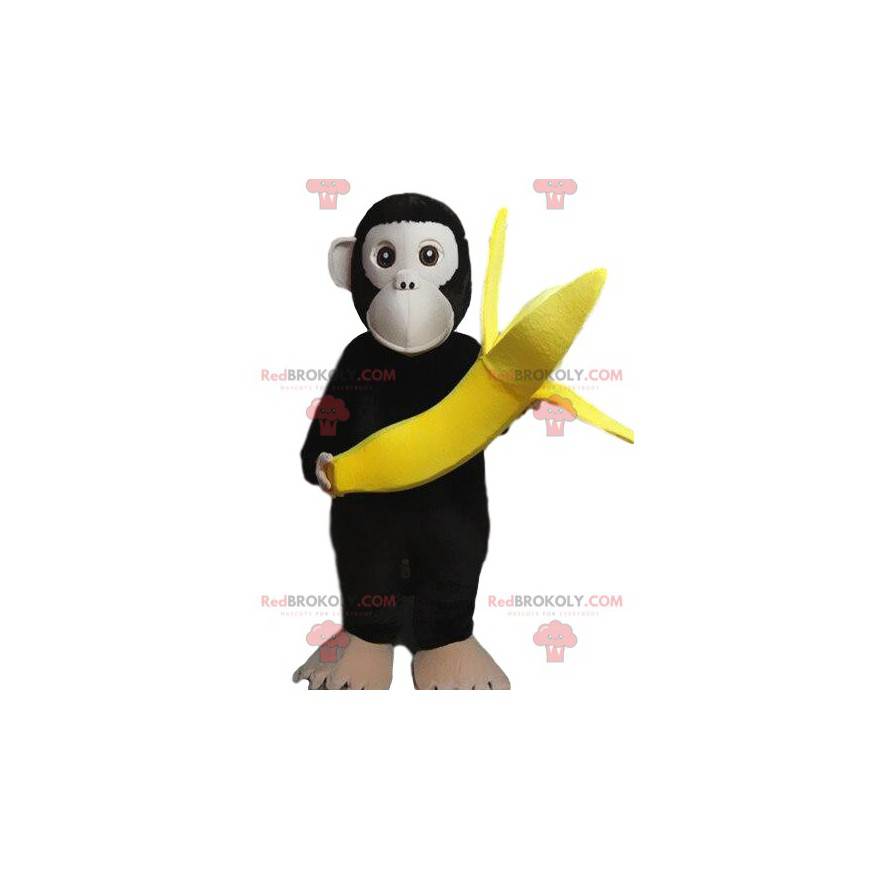 Aap mascotte draagt ​​een banaan, baviaan kostuum -