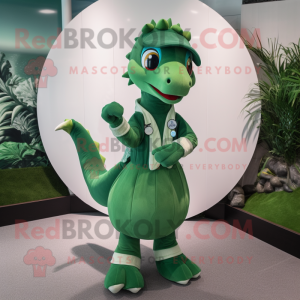 Green Seahorse mascot costume character dressed with a Circle Skirt and Suspenders