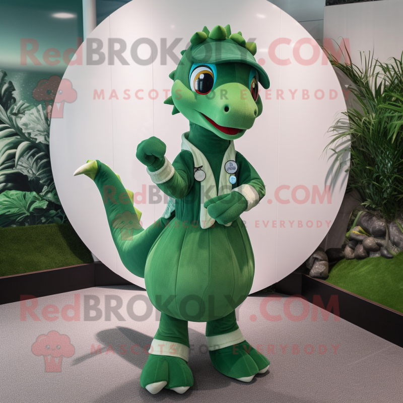 Green Seahorse mascot costume character dressed with a Circle Skirt and Suspenders Green Seahorse mascot costume character dressed with a Circle Skirt and Suspenders
