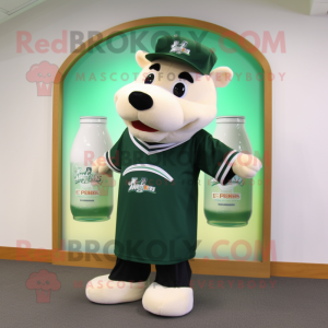 Forest Green Bottle Of Milk mascot costume character dressed with a Baseball Tee and Ties