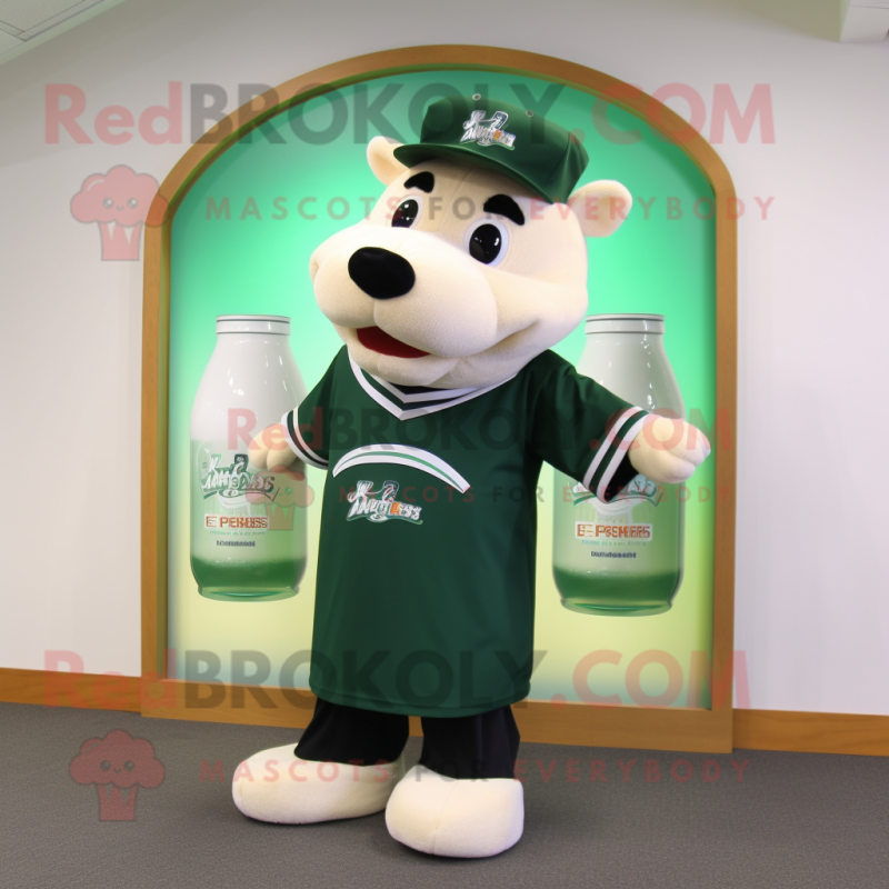 Forest Green Bottle Of Milk mascot costume character dressed with a Baseball Tee and Ties Forest Green Bottle Of Milk mascot costume character dressed with a Baseball Tee and Ties