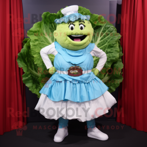 Sky Blue Corned Beef And Cabbage mascot costume character dressed with a Skirt and Bracelet watches