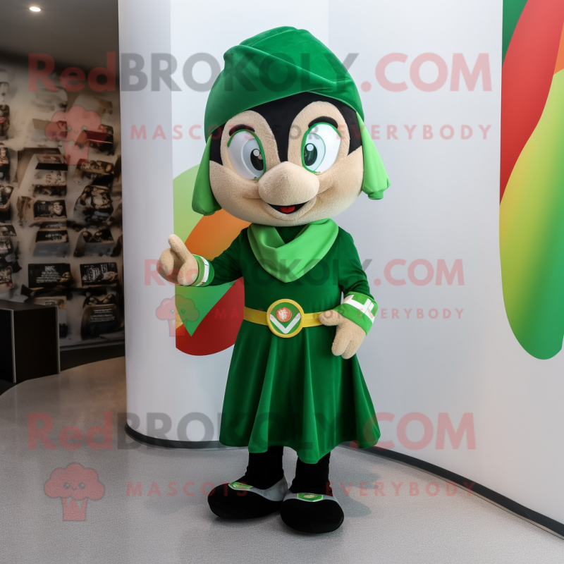 Olive Irish Flag mascot costume character dressed with a Dress and Bracelet watches Olive Irish Flag mascot costume character dressed with a Dress and Bracelet watches