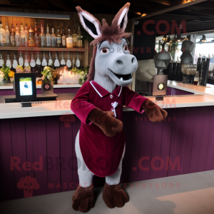 Maroon Donkey mascot costume character dressed with a Cocktail Dress and Pocket squares