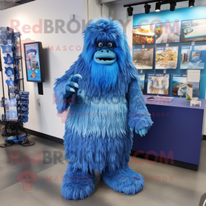 Blue Sasquatch mascot costume character dressed with a Skirt and Keychains