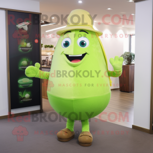 Lime Green Potato mascot costume character dressed with a Blouse and Beanies