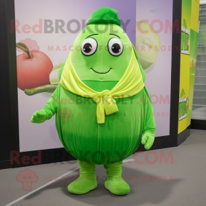 Lime Green Potato mascot costume character dressed with a Blouse and Beanies