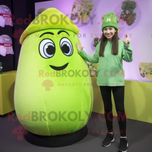 Lime Green Potato mascot costume character dressed with a Blouse and Beanies
