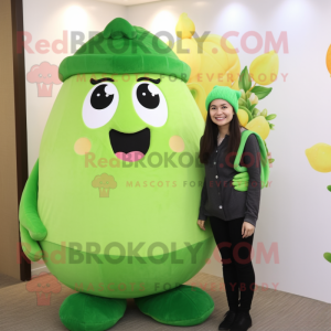 Lime Green Potato mascot costume character dressed with a Blouse and Beanies