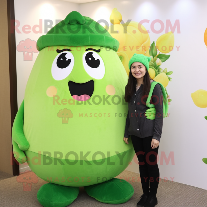 Lime Green Potato mascot costume character dressed with a Blouse and Beanies Lime Green Potato mascot costume character dressed with a Blouse and Beanies