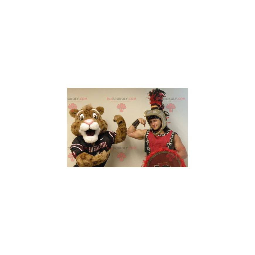 Mascotte bruine en witte tijger in sportkleding - Redbrokoly.com