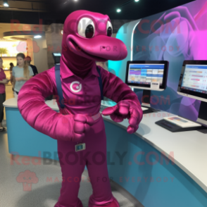 Magenta Titanoboa mascot costume character dressed with a Mini Dress and Digital watches