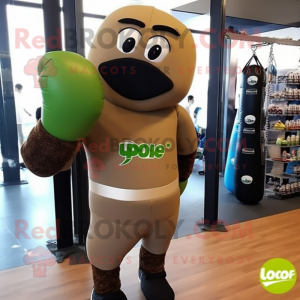 Olive Boxing Glove mascot costume character dressed with a Leggings and Scarves