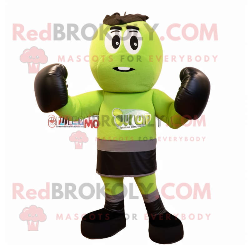 Olive Boxing Glove mascot costume character dressed with a Leggings and Scarves Olive Boxing Glove mascot costume character dressed with a Leggings and Scarves