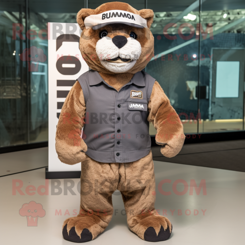 Brown Puma mascot costume character dressed with a Cargo Shorts and Beanies Brown Puma mascot costume character dressed with a Cargo Shorts and Beanies