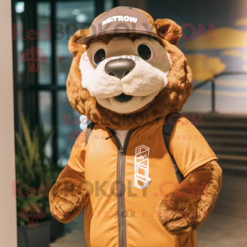 Brown Puma mascot costume character dressed with a Cargo Shorts and Beanies Brown Puma mascot costume character dressed with a Cargo Shorts and Beanies