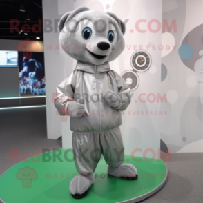 Silver Soccer Goal mascot costume character dressed with a Parka and Bracelet watches