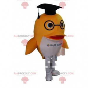 Mascotte de dauphin, costume de poisson, déguisement de diplômé