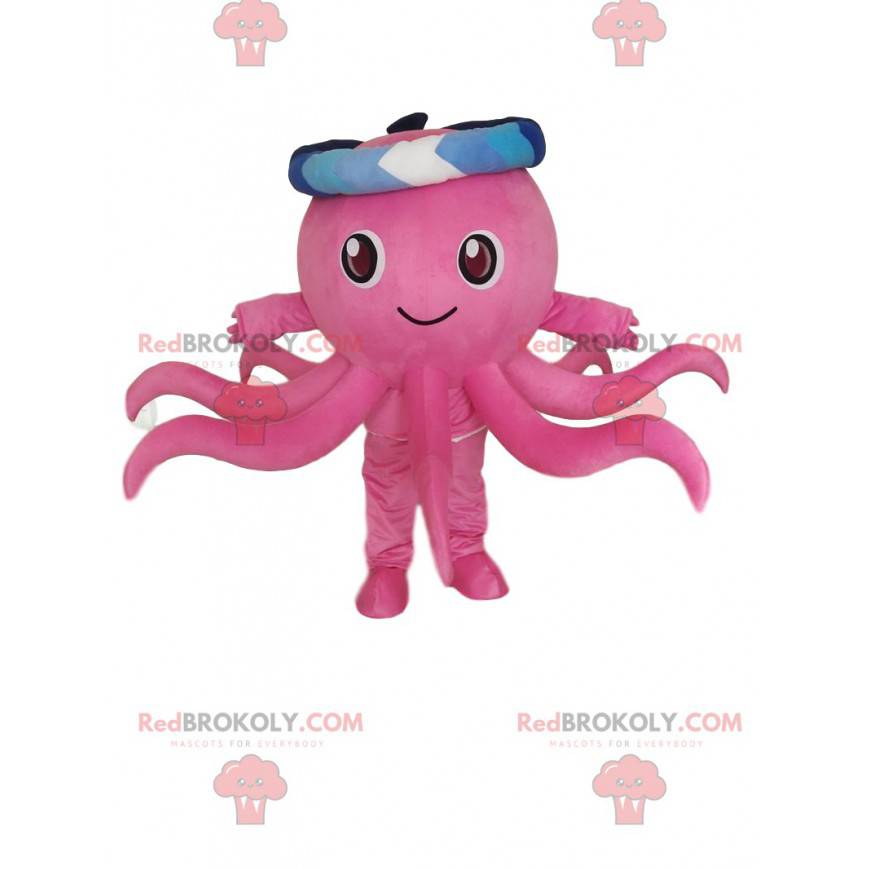 Maskot rosa bläckfisk, bläckfiskdräkt, sjömansdräkt - Maskot rosa bläckfisk, bläckfiskdräkt, sjömansdräkt -