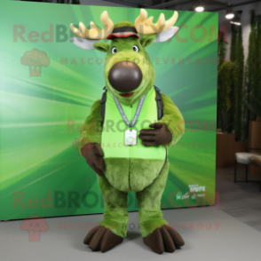 Lime Green Elk mascot costume character dressed with a Vest and Earrings