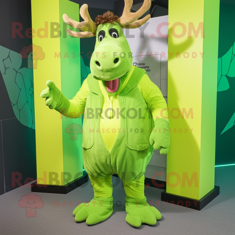 Lime Green Elk mascot costume character dressed with a Vest and Earrings Lime Green Elk mascot costume character dressed with a Vest and Earrings