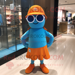 Blue Orange mascot costume character dressed with a Swimwear and Eyeglasses