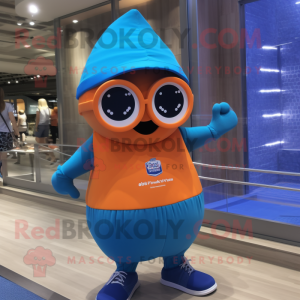 Blue Orange mascot costume character dressed with a Swimwear and Eyeglasses