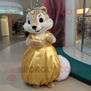 Gold Ferret mascot costume character dressed with a Ball Gown and Tote bags