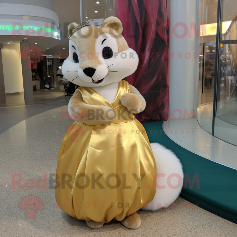 Gold Ferret mascot costume character dressed with a Ball Gown and Tote bags Gold Ferret mascot costume character dressed with a Ball Gown and Tote bags