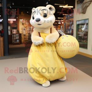 Gold Ferret mascot costume character dressed with a Ball Gown and Tote bags