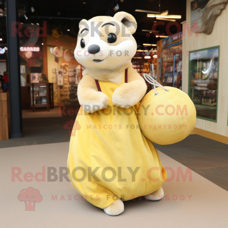 Gold Ferret mascot costume character dressed with a Ball Gown and Tote bags Gold Ferret mascot costume character dressed with a Ball Gown and Tote bags