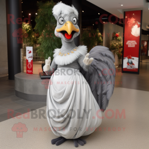 Gray Roosters mascot costume character dressed with a Ball Gown and Clutch bags