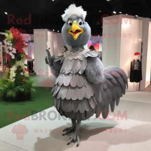 Gray Roosters mascot costume character dressed with a Ball Gown and Clutch bags