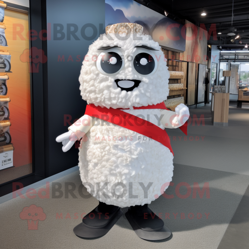 White Sushi mascot costume character dressed with a Vest and Brooches White Sushi mascot costume character dressed with a Vest and Brooches
