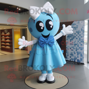 Sky Blue Lasagna mascot costume character dressed with a Mini Dress and Bow ties