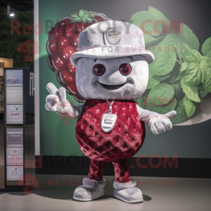 Silver Raspberry mascot costume character dressed with a T-Shirt and Hat pins