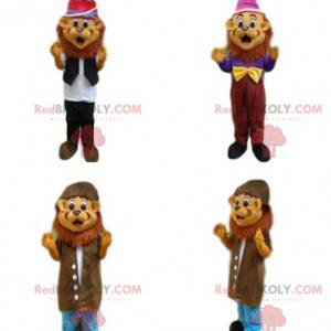 4 mascottes de lions, costumes de tigres, déguisements de félin