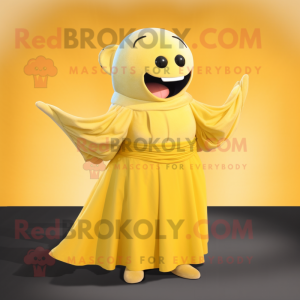 Lemon Yellow Whale mascot costume character dressed with a Evening Gown and Belts