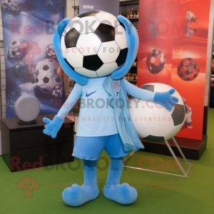 Sky Blue Soccer Ball mascot costume character dressed with a Leggings and Scarf clips